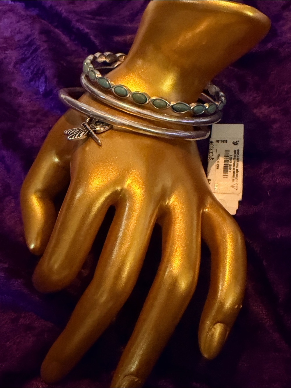 Lucky Brand Silver Tone Turquoise Accent Bangle Set - Picture 4 of 6